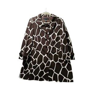 Brown Blazer Jacket Women XL Geometric Giraffe Animal Print Career Office Siren